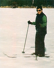Skiing on a sunny day.